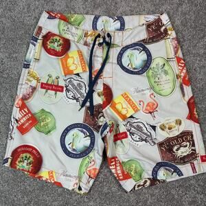 Tommy Bahama Relax Mens All Over Alcohol Print Board Swim Shorts Size 32 Beer